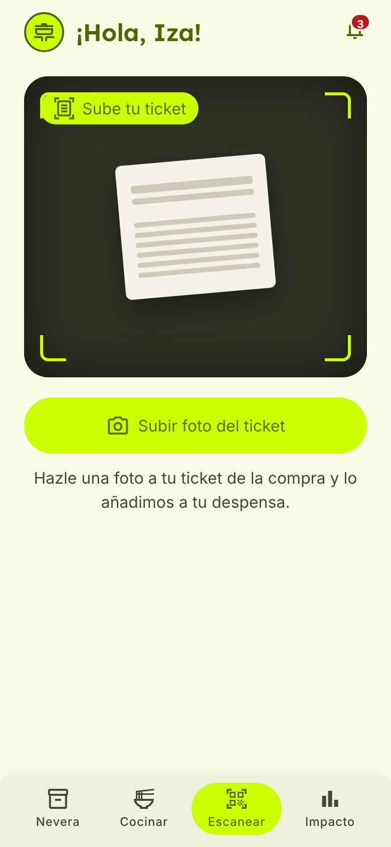 The receipt scanner: a viewfinder framing a receipt and one button to upload the photo